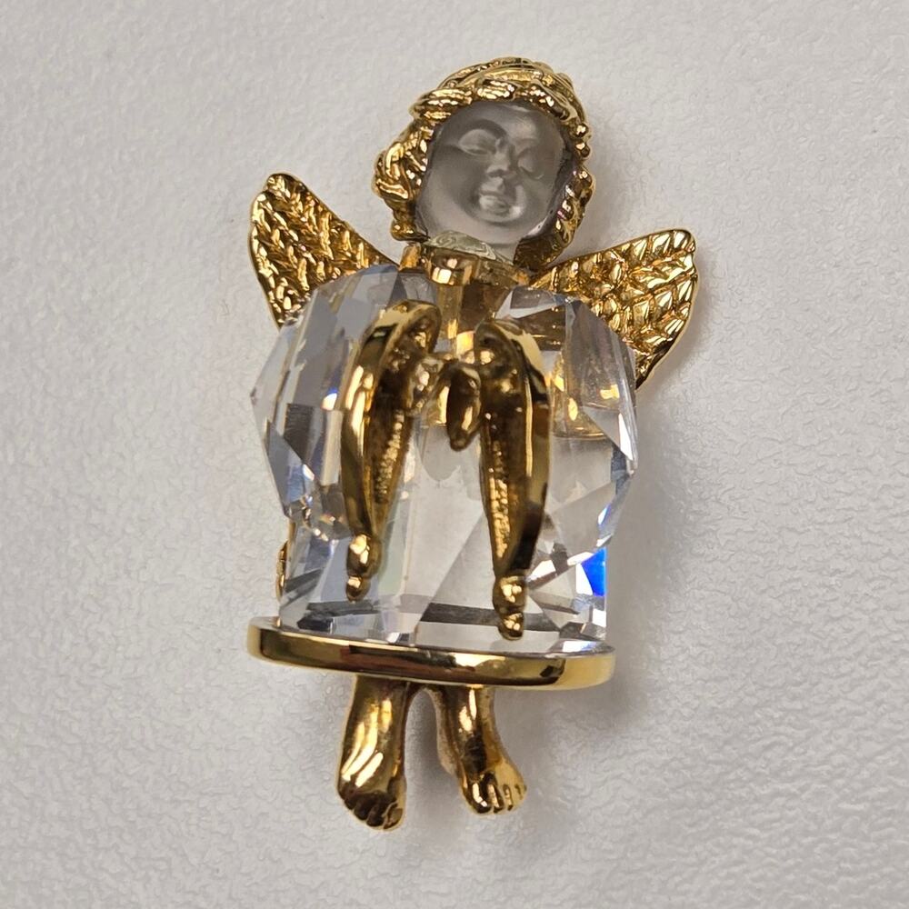 Vintage Swarovski Crystal Memories Reaching Angel Brooch Pin Gold Retired 12.6g